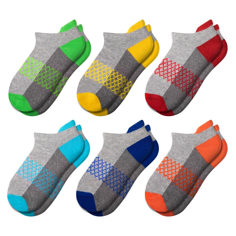 Comfoex Boys Socks 6 Pairs Ankle Athletic Sock Half Cushioned Low Cut Socks For Little Big Kids - Image 1